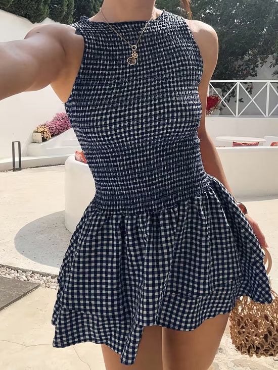 Gesmoktes Gingham-Minikleid