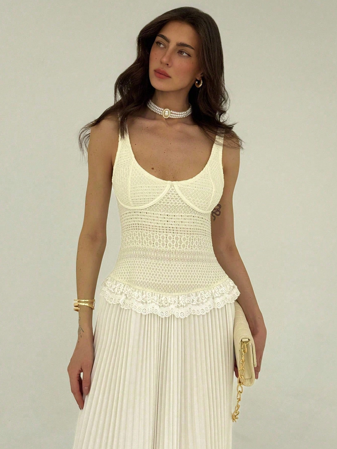 Robe longue plissée en crochet Seraphine