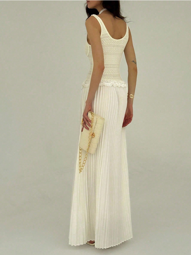Robe longue plissée en crochet Seraphine