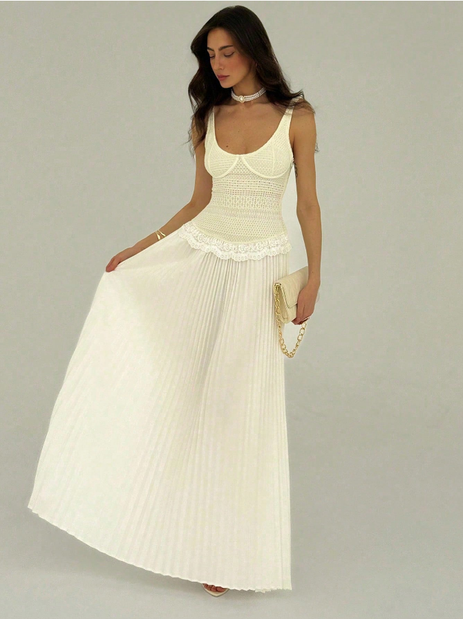 Robe longue plissée en crochet Seraphine