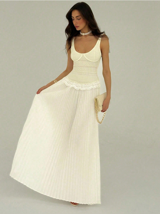 Robe longue plissée en crochet Seraphine