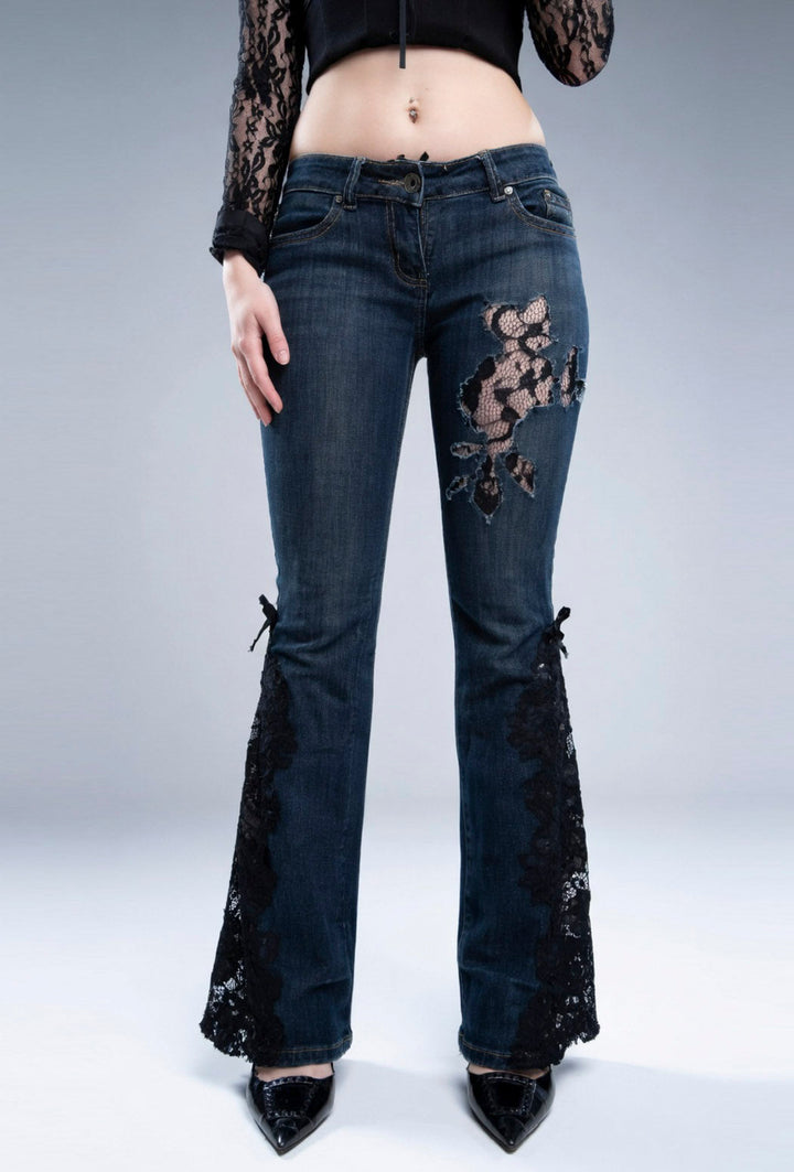 Lace Detail Flared Jeans