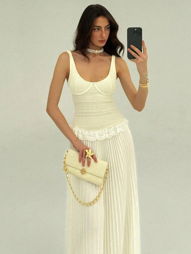 Robe longue plissée en crochet Seraphine