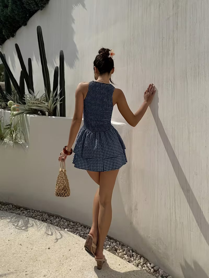 Gesmoktes Gingham-Minikleid