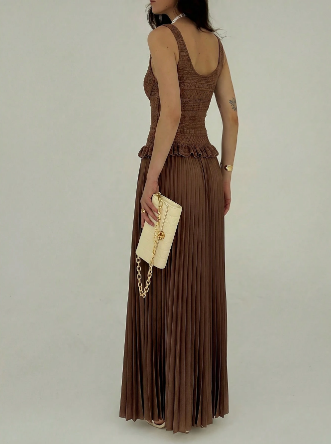 Robe longue plissée en crochet Seraphine