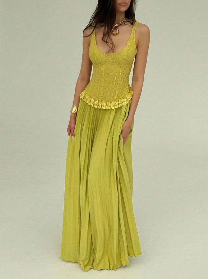Robe longue plissée en crochet Seraphine