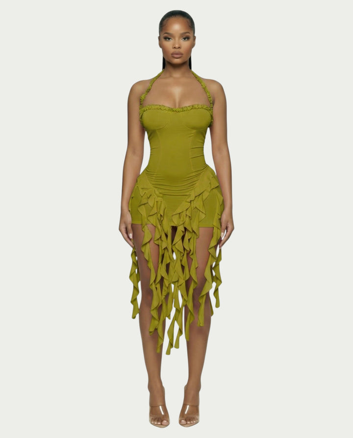 Ruffled Halter Mini Dress