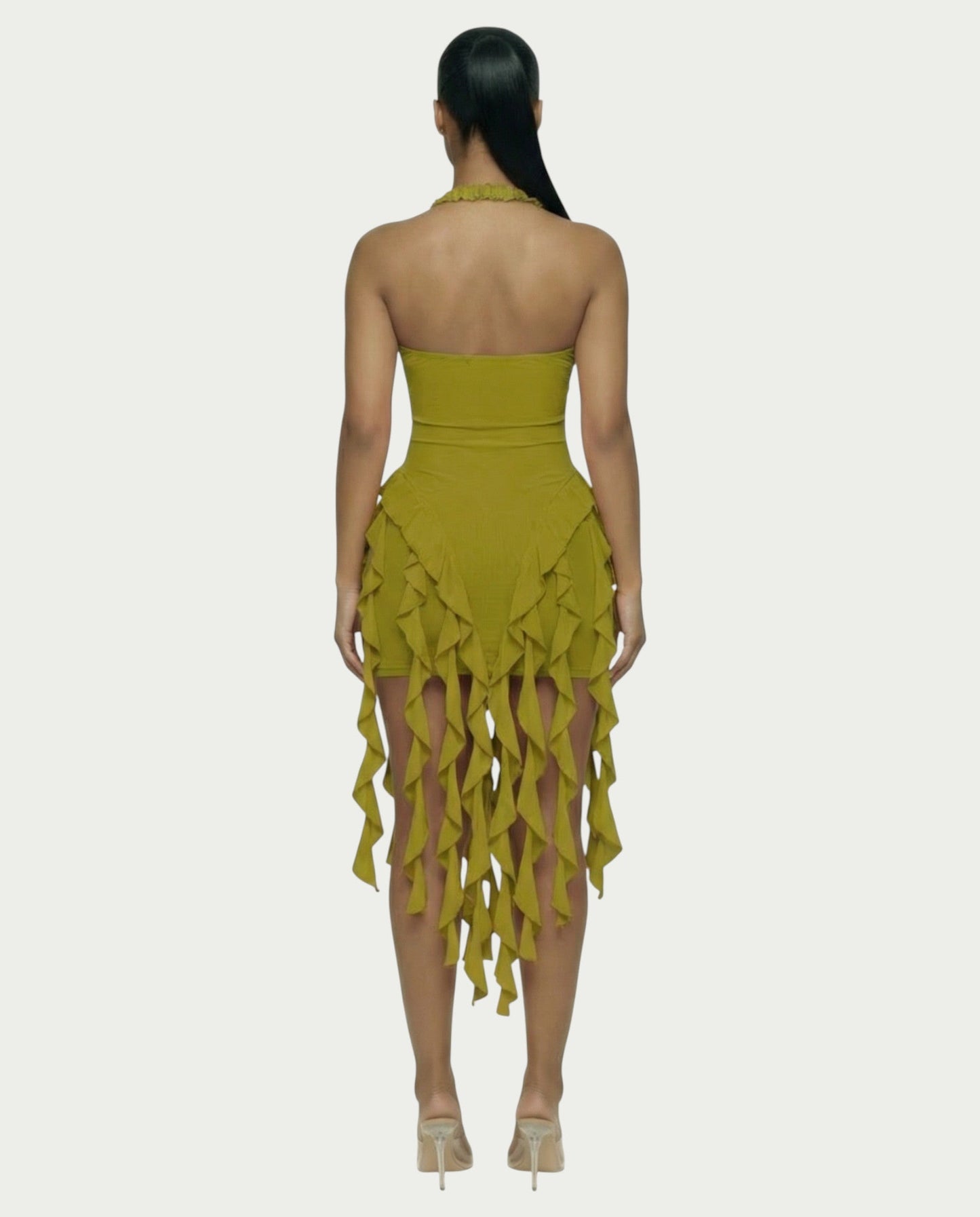 Minikleid mit Volants und Halter-Ausschnitt