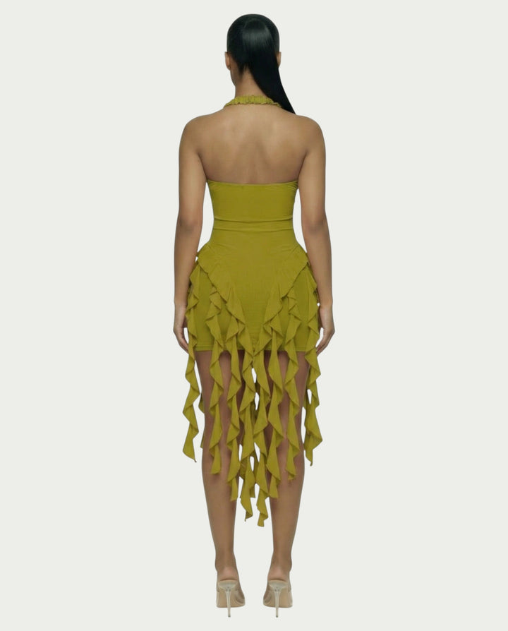 Ruffled Halter Mini Dress