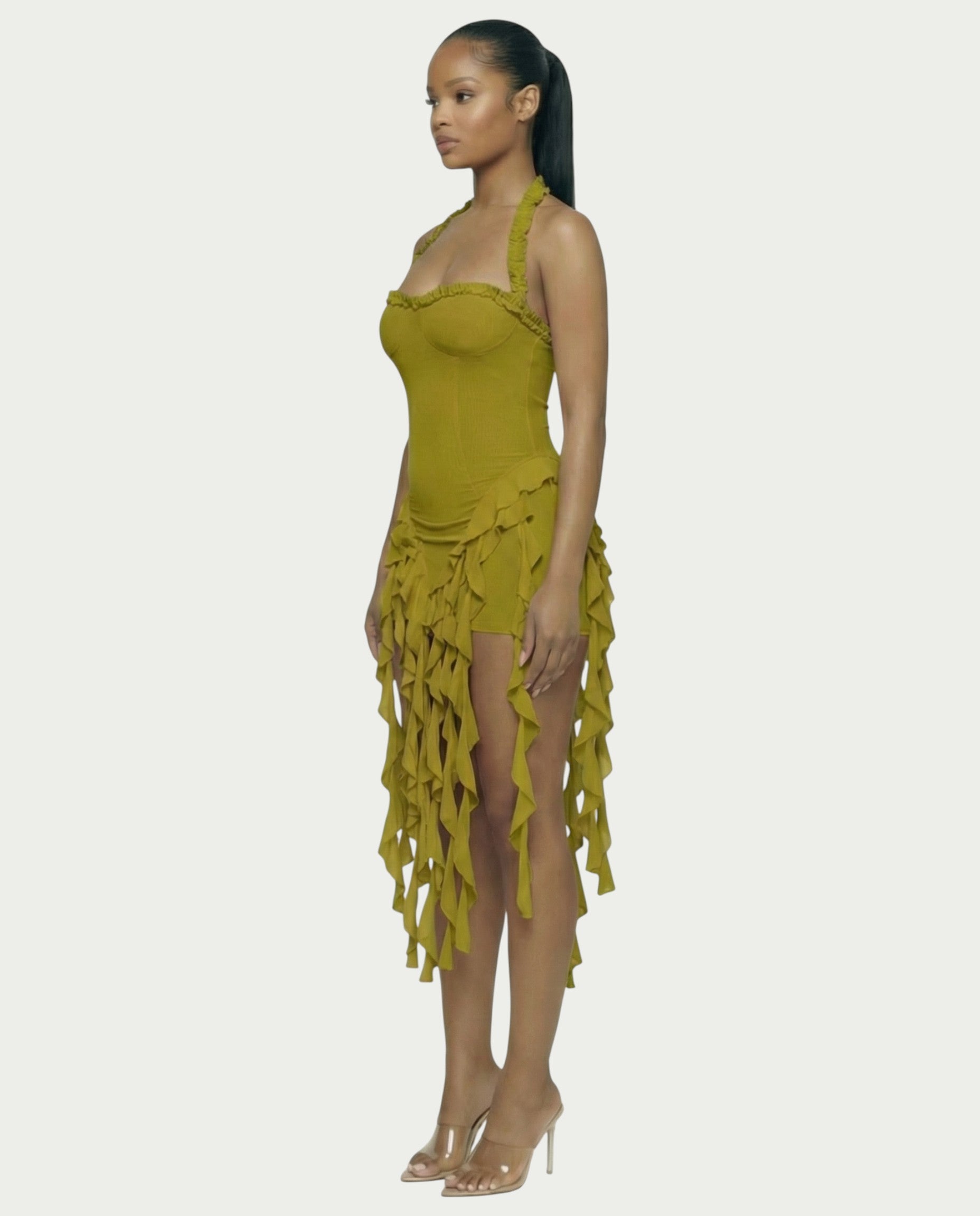 Minikleid mit Volants und Halter-Ausschnitt