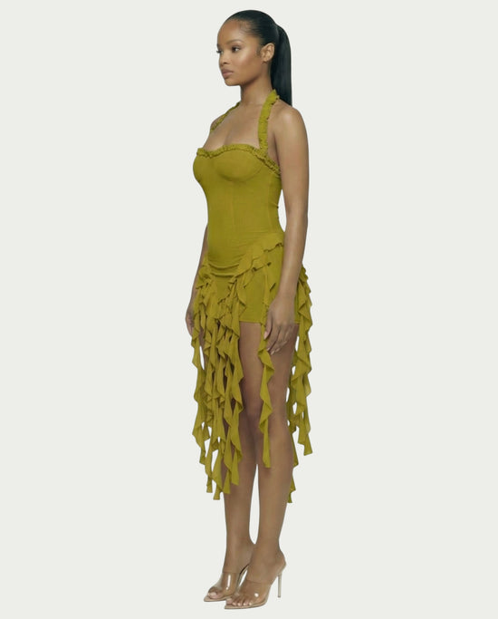 Minikleid mit Volants und Halter-Ausschnitt