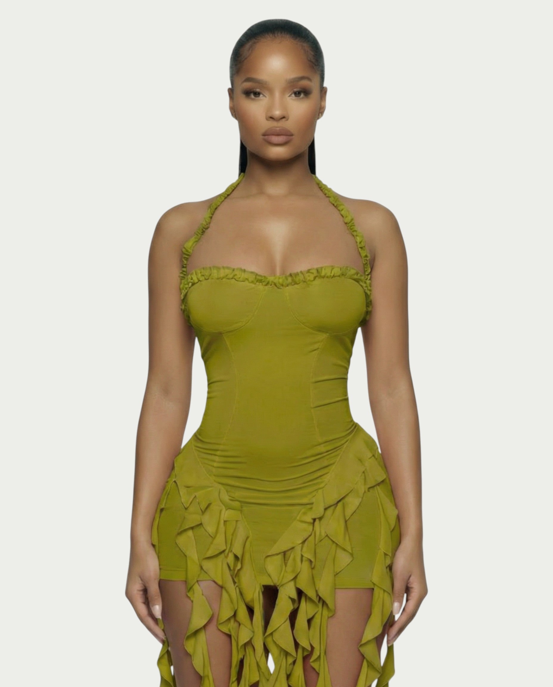 Minikleid mit Volants und Halter-Ausschnitt