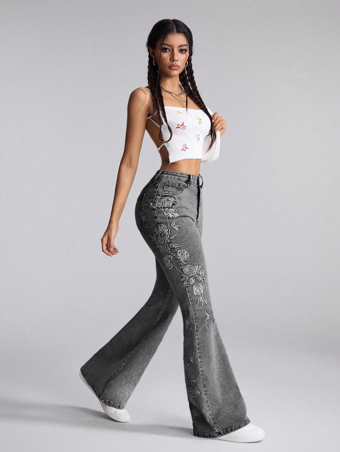 Embroidered Flared Jeans